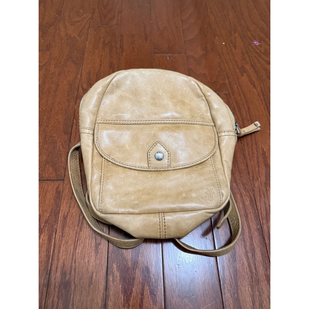 Frye Melissa Small Leather Backpack Tan Beige Mini Bag Distressed Boho